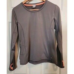 Avia Women's Long Sleeve Gray Top Active Wear Sweatshirt Side Pocket Polyester